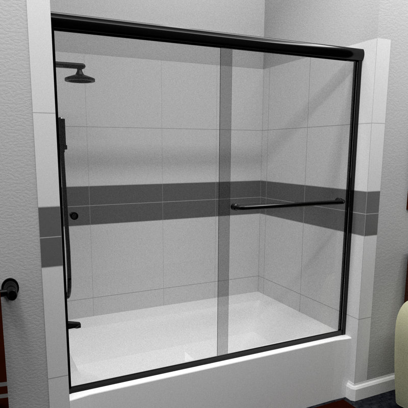 Matte Black Aluminum Frameless Bypass Sliding Tub Door with Clear Glass