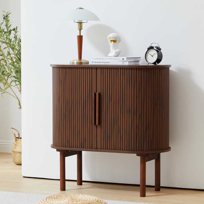 Walnut Fluted MDF Sideboard Buffet Cabinet with Slide Doors