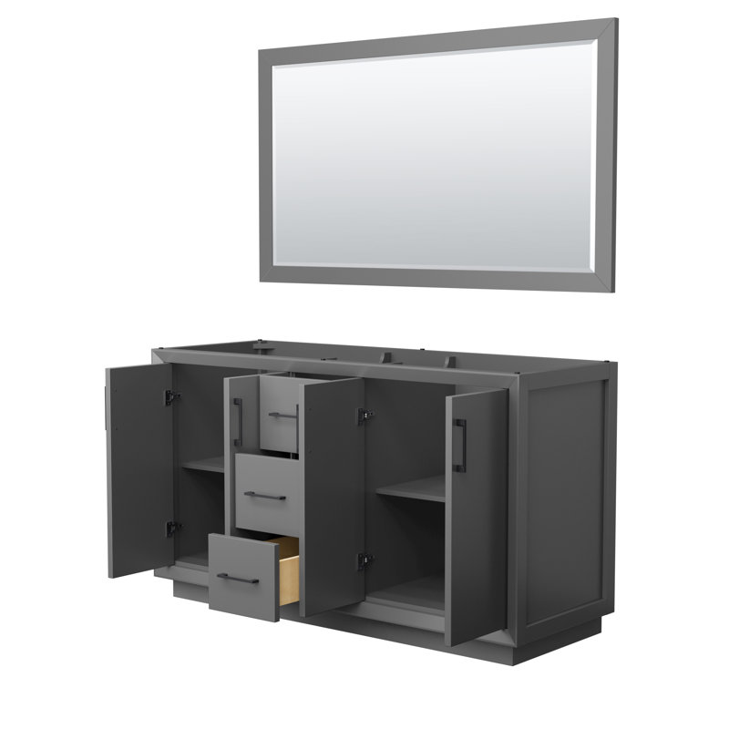 Strada 59.25'' Double Bathroom Vanity Base Only, Dark Gray/Black
