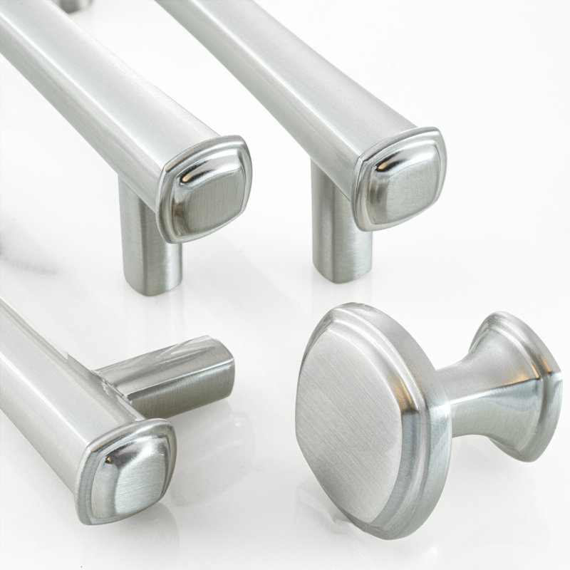 New Collection  1 1/10" Length Geometric Square Knob Multipack, Satin Nickel