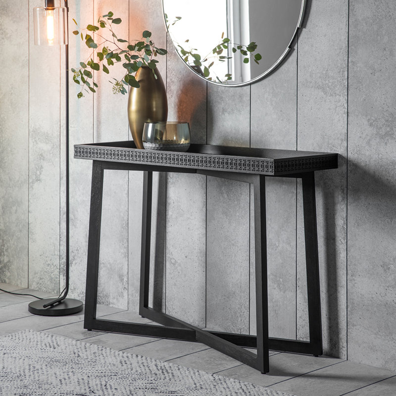 Cassilyn 110cm Solid Wood Console Table, Black Charcoal