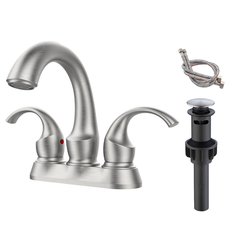 Bathroom Faucet 2-Handle With Aerator, Swan Style 4-Inch Centerset Vanity Sink With Pop-Up Drain And Supply Hoses, FR4075-NP