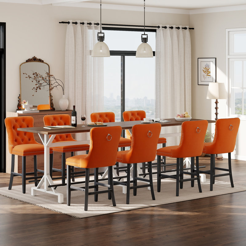 59" Long Rectangular Bar Table Set, MDF Iron Table & Velvet Bar Stools Black Metal Legs, Commercial & Residential Use