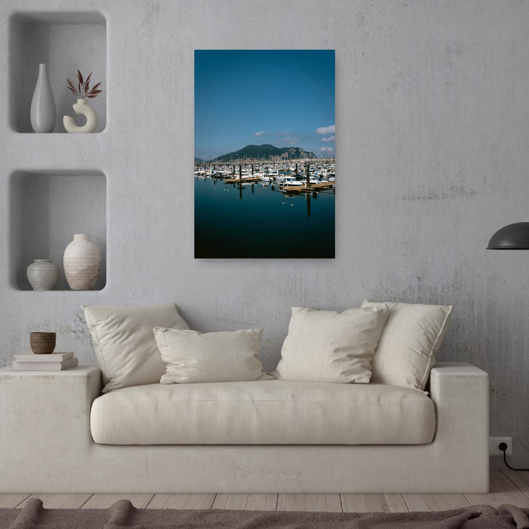 Marina Boats Mountain View Peaceful Serene Tranquil Coastal Mountain Wall Art Print