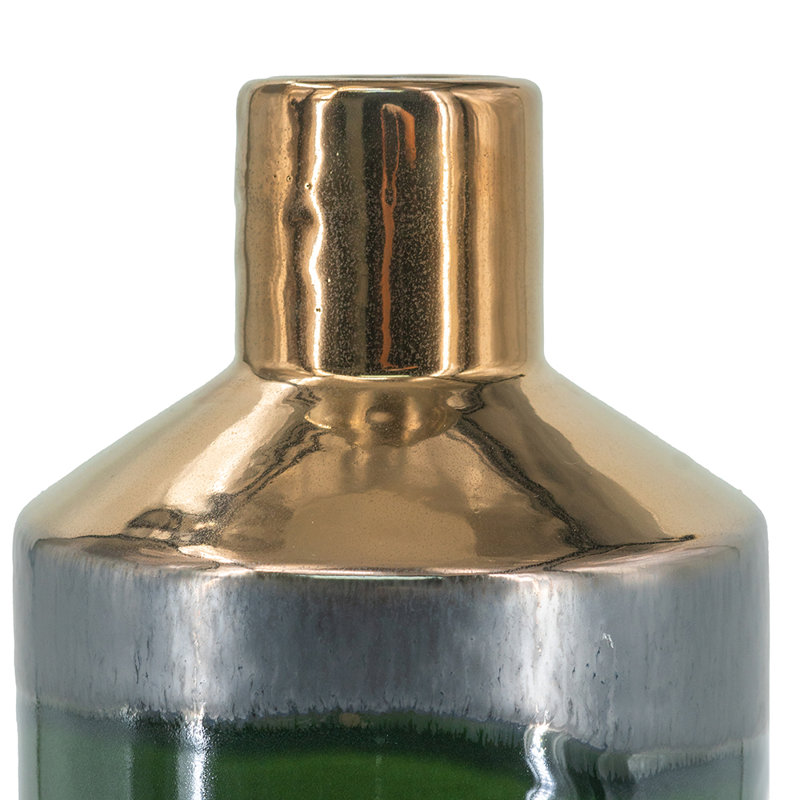 D6X8" Rounded Ceramic Accent Vase With Ombre Bronze/Silver/Green Finish