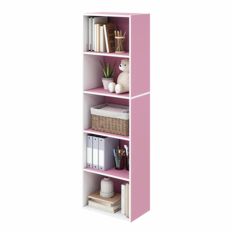  Luder Reversible Color Open Shelf Bookcase, (5 Shelves) 52"H x 15.8"W x 9.4"D, White/Pink