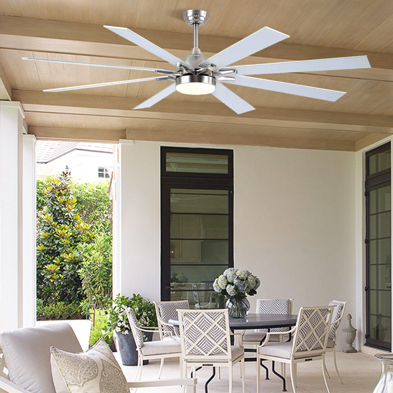  72" 8-blade Large Ceiling Fans Modern Farmhouse Indoor With Lights And Remote, Nickel