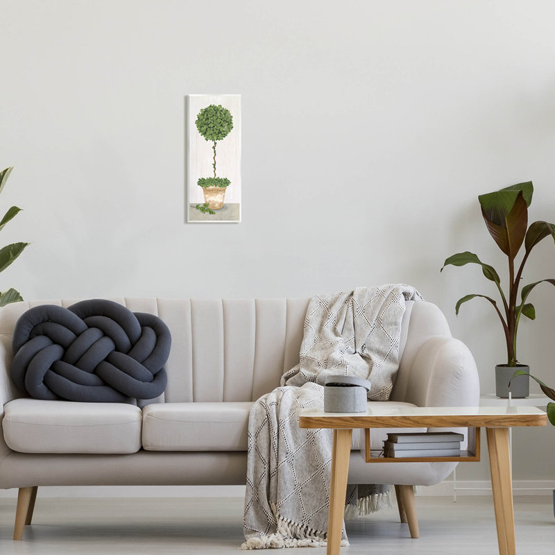 Art mural rond sur toile d'arbre en pot par Annie Lapoint, L 7 po x H 17 po, Unframed