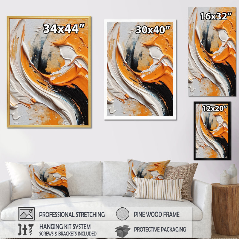 Orange et noir Mystic Spirals IV - Abstract Spirals, art mural sur toile, H 40 po x l 30 po x P 1,5 po, Cadre simple noir