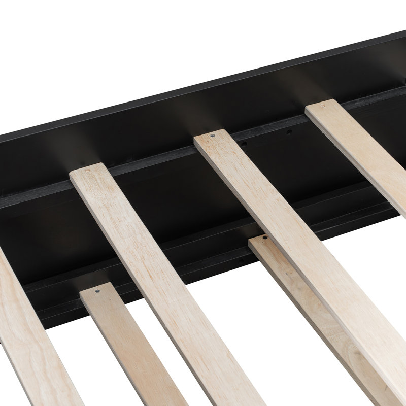 Wood Daybed With Twin Size Trundle,Desk,LED Light And USB, Twin, Black/Red