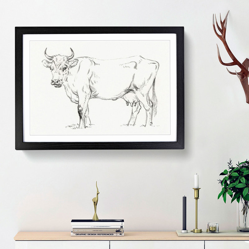 Standing Cow by Jean Bernard - Picture Frame Drawing Print, 27cm H x 36cm W x 2cm D, Black Framed