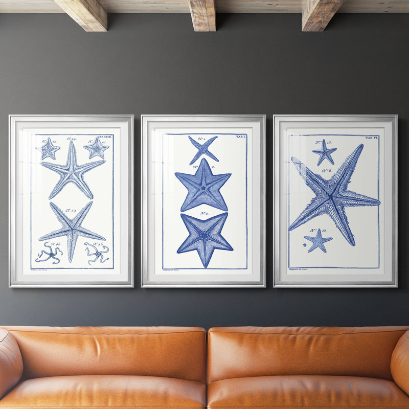 Blue Sea Stars I - reproduction sur mesure encadrée de qualité supérieure mate - 3 pièces