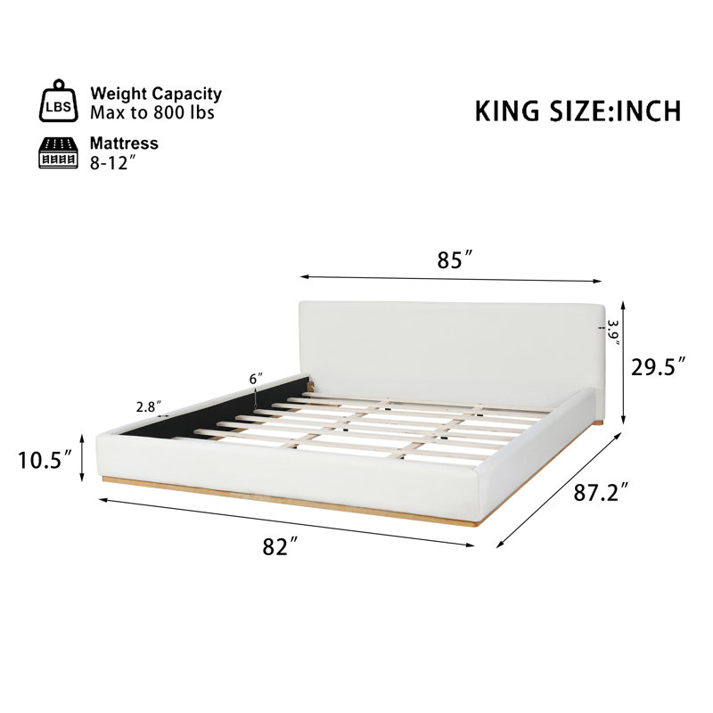 Elegant White Solid Wood Frame King Upholstered Bed For Ultimate Comfort, King