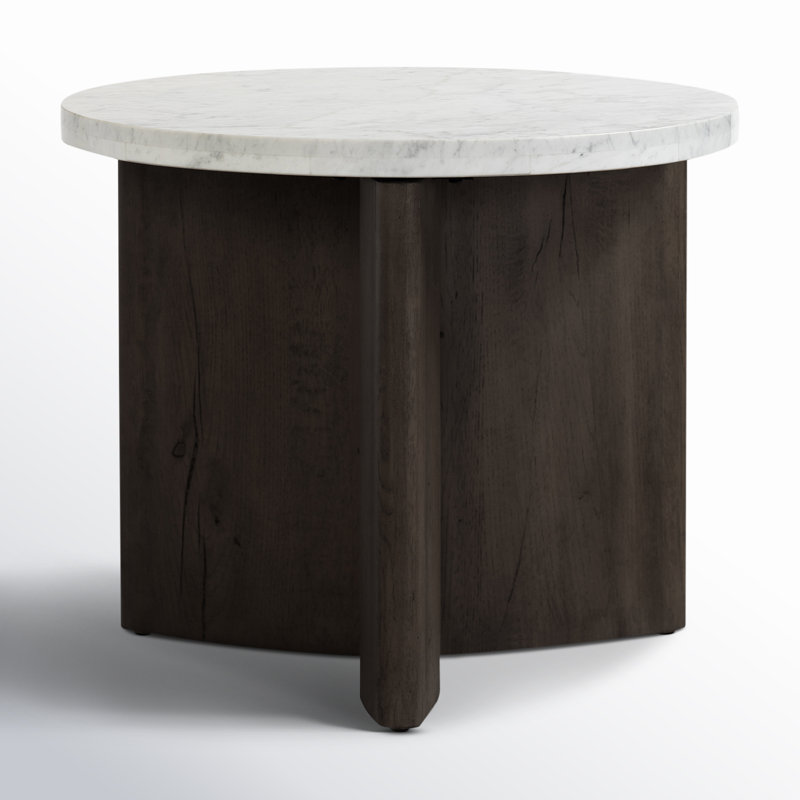toli End Table - Italian White Marble, White Marble/Smoked Black