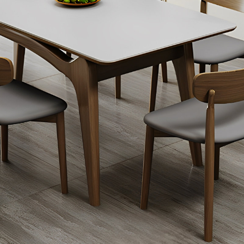 Modern simple ash wood dining table set, 29.52"H x 70.86"L x 35.43"W, White