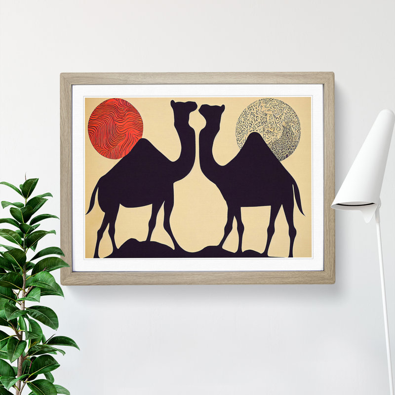 XH1022-9010X The Two Camels 1 Piece Single Picture Frame Wall Art, 25cm H x 34cm W x 2cm D, Oak