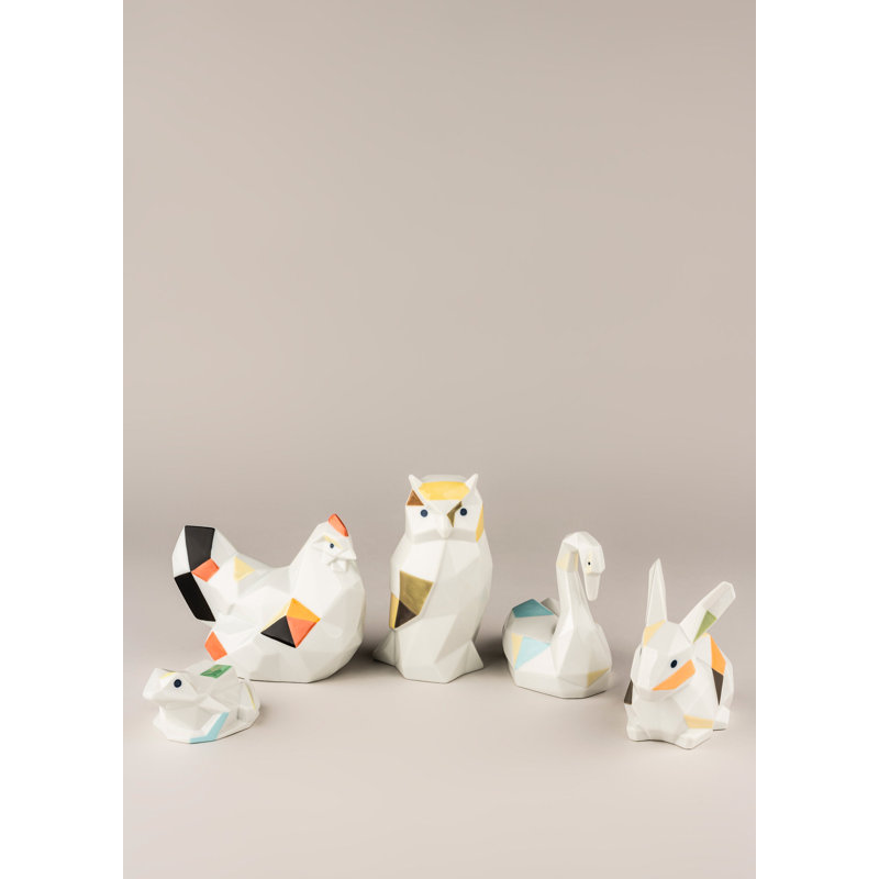 Rabbit Figurine, White/Brown