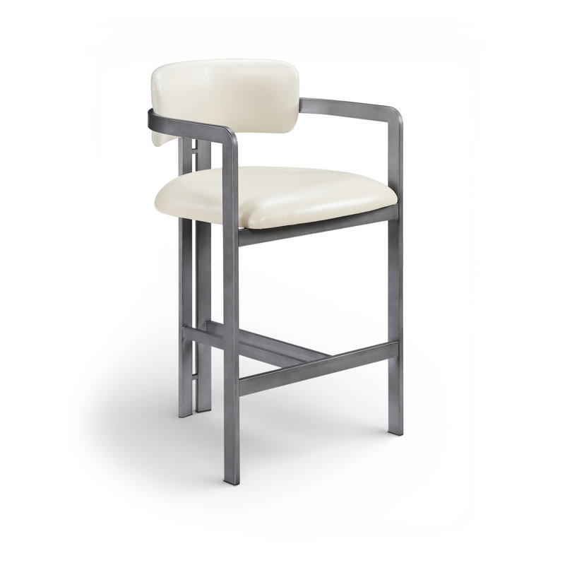Tabouret de comptoir Asenath, Noir brossé, Crème végétalien en cuir