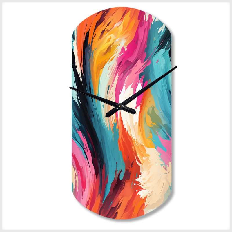 Colourful Painterly Ikat Symphony - Cylinder Shape Large Abstract 3D Wall Clock, Small
