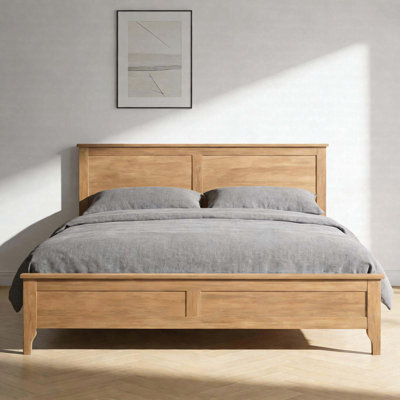 Modern Solid Wood Queen Platform Bed With Slatted Headboard, Sturdy Wooden Slats & Durable Pine Construction