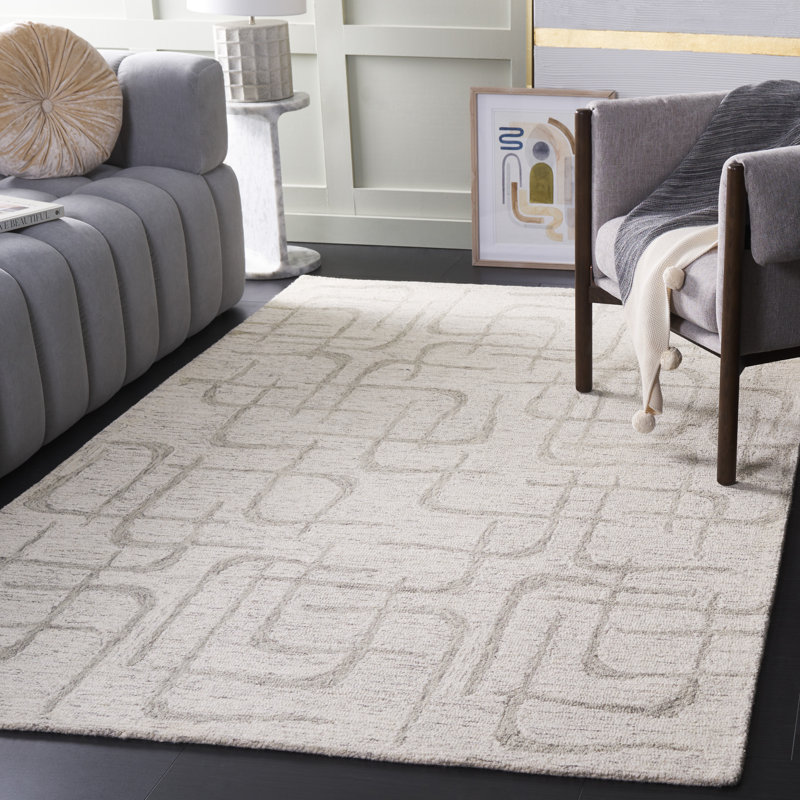 Jannely Ebony Hand Tufted Wool/Cotton Abstract Rug in Beige/Light Gray, Rectangle 5' x 8'