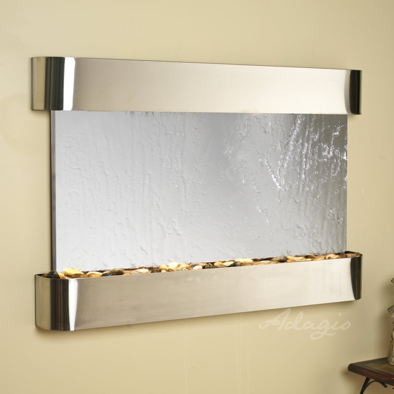 Indoor Acrylic Waterfall Fountain with Lights, Stainless Steel, Silver Mirror