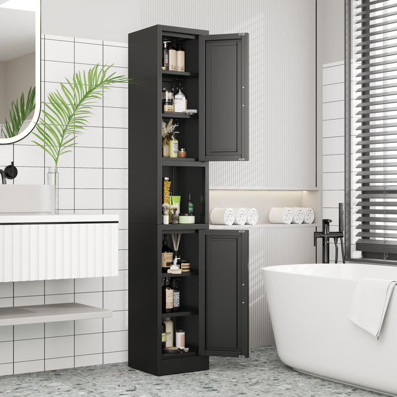 67" Tall Narrow Storage Cabinet Metal Bathroom Cabinet with 2 Doors & 4 Adjustable Shelves for Kitchen, Dining Room, Living Room Black