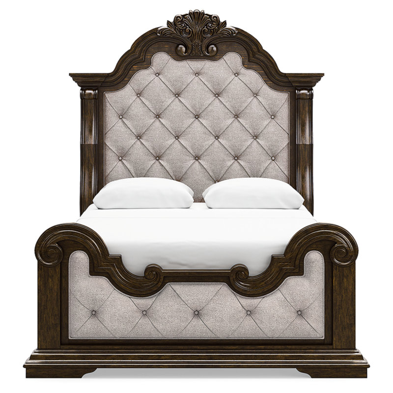 Grand lit tapissier Maylee, Brun, Grand