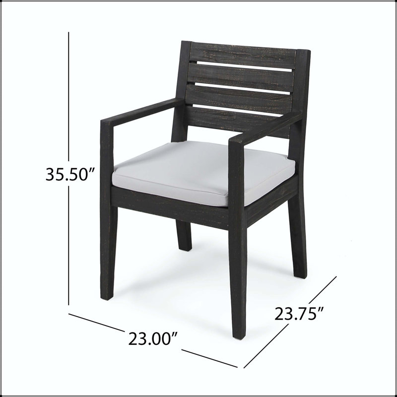 Chaise de salle à manger à lattes en bois d'acacia avec coussin résistant à l'eau, Light Grey, DARK GREY
