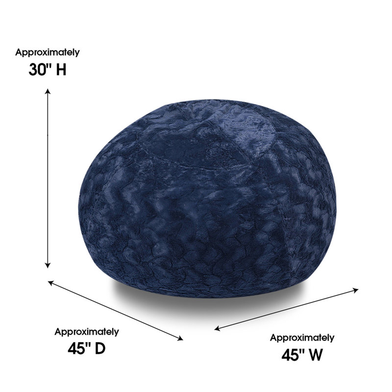Fauteuil à billes en fausse fourrure, Fausse fourrure bleu marine, H 30 po x l 45 po x P 45 po