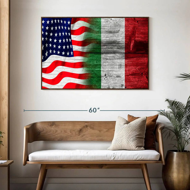 Nish des États-Unis et de l'Italie, 46 po x 31 po, Cadre flottant en noyer