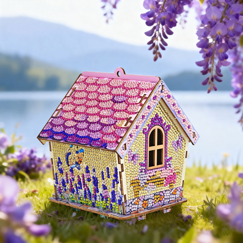 Bricolage 3D bloc de bois peinture de diamant maison, ensemble de bricolage artisanal de décoration de table, purple