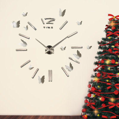 Décalcomanie murale papillons en miroir géante horloge 3d