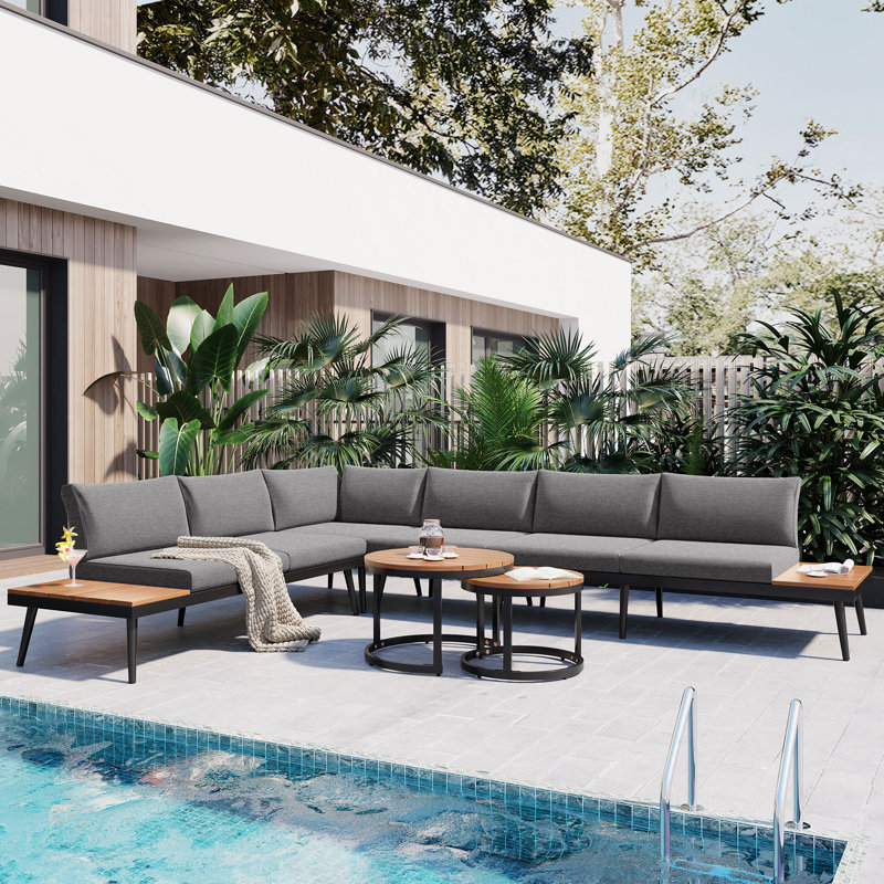 Acacia 6 - Person Modular Patio Conversation Set with Cushions, Gray