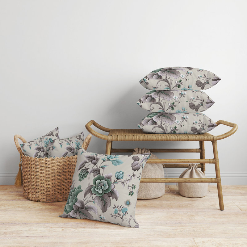 Coussin Orchit, H 26 po x l 26 po, Brun / vert / ivoire floral