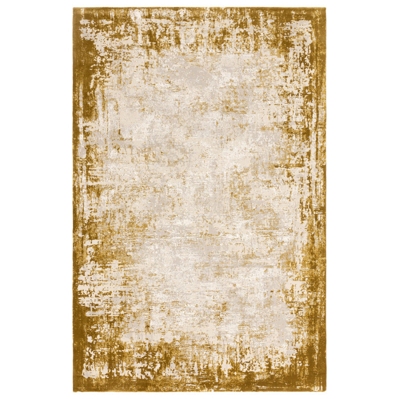 Gold Abstract Luxurious Modern Easy To Clean Rug For Dining Room Bedroom & Living Room, Polypropylene Plastic/Polyester