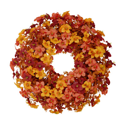 19"Artificial Fall Flower Wreath for Front Door，Faux Autumn Floral Wreath for Indoor or Outdoor Decor