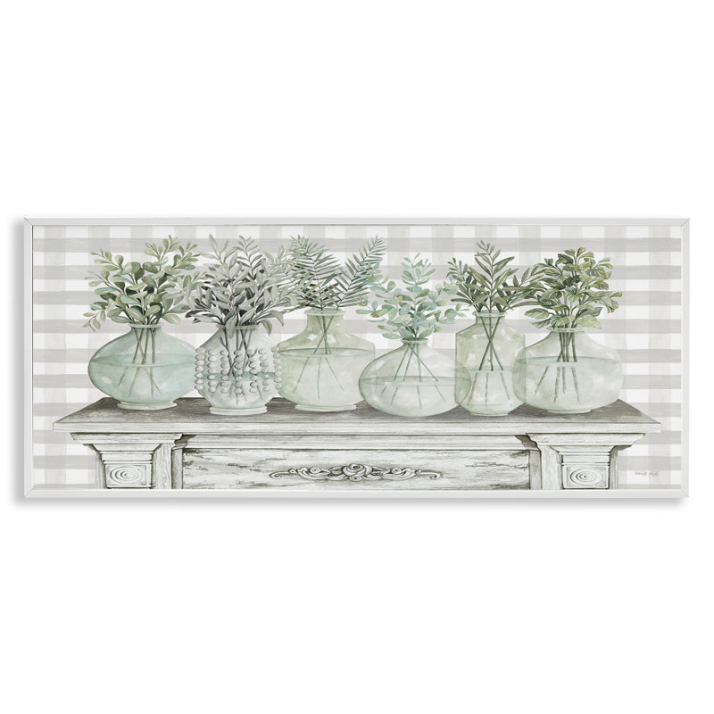 Illustration de tartan rustique de Country Home Plants Herbs Jars par Cindy Jacobs - impression, H 24 po x l 10 po