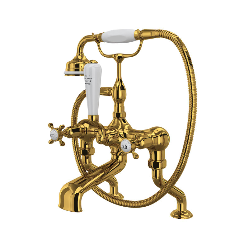 Edwardian™ Exposed Triple Handle Deck Mounted Clawfoot Tub Faucet, English Gold