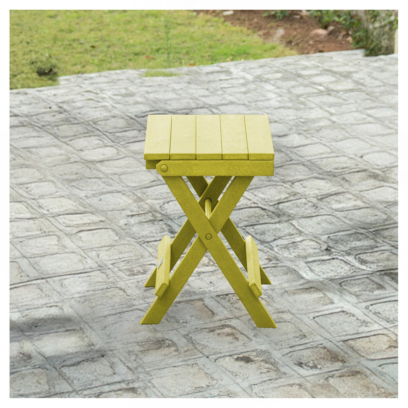 Fully Assembled All-Weather Recycled HDPE Outdoor Folding Bistro Table, Teak Brown, Yellow