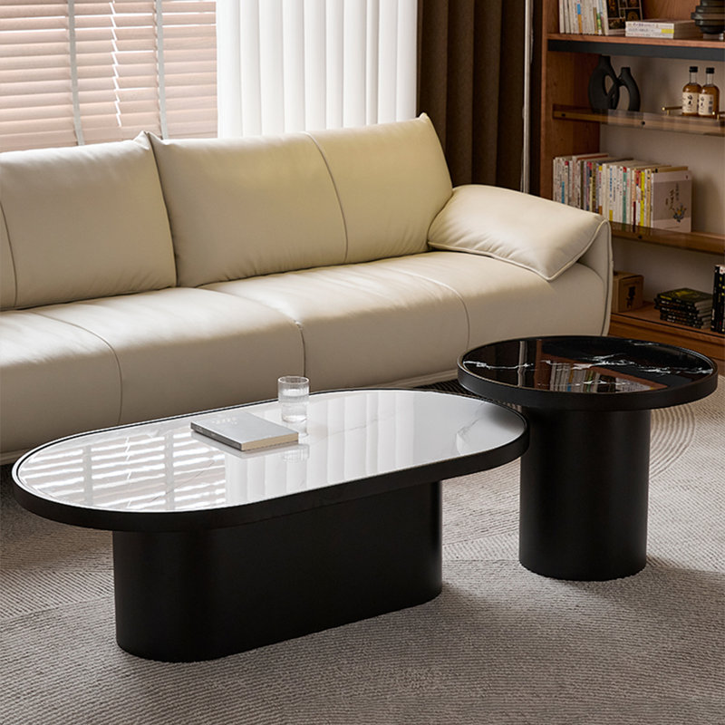 Simple oval microcrystalline stone coffee table