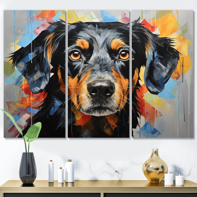 Chien, compagnon canin, collage sur toile, 3 pièces, H 28 po x l 36 po x P 1 po