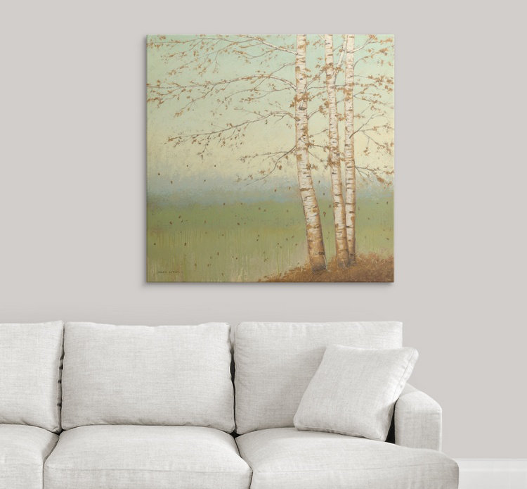« golden bouleau ii avec blue sky » par james wiens,, reproduction d’art, H 35 po x l 35 po x P 1,5 po, Toile