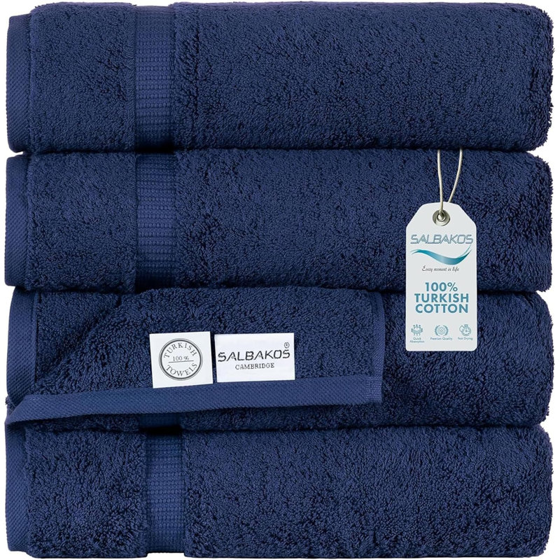 Cambridge 4 Piece  %100 Turkish Cotton Bath Towel Set, Navy