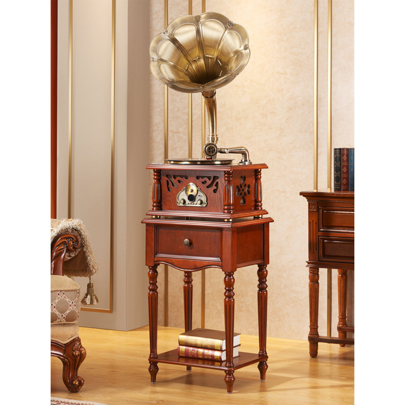 Phonographe de plancher en bois massif rétro vintage - Gramophone de platine rétro pour salon classique