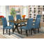 Ensemble de salle à manger moderne 9 pièces comprenant une table rectangulaire en bois avec pattes en X et 8 chaises de salle à manger Parson en tissu lin bleu multicolore.-1556786981-1556786982