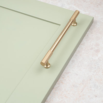 Light Brushed Brass Reeded Detail T-Bar Handles & Coordinating Knobs