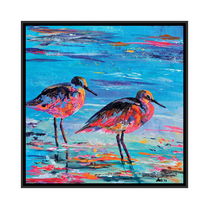 « shore oiseaux », reproduction sur toile, H 18 po x l 18 po x P 1,5 po, Toile avec cadre flottant noir, Pas de tapis