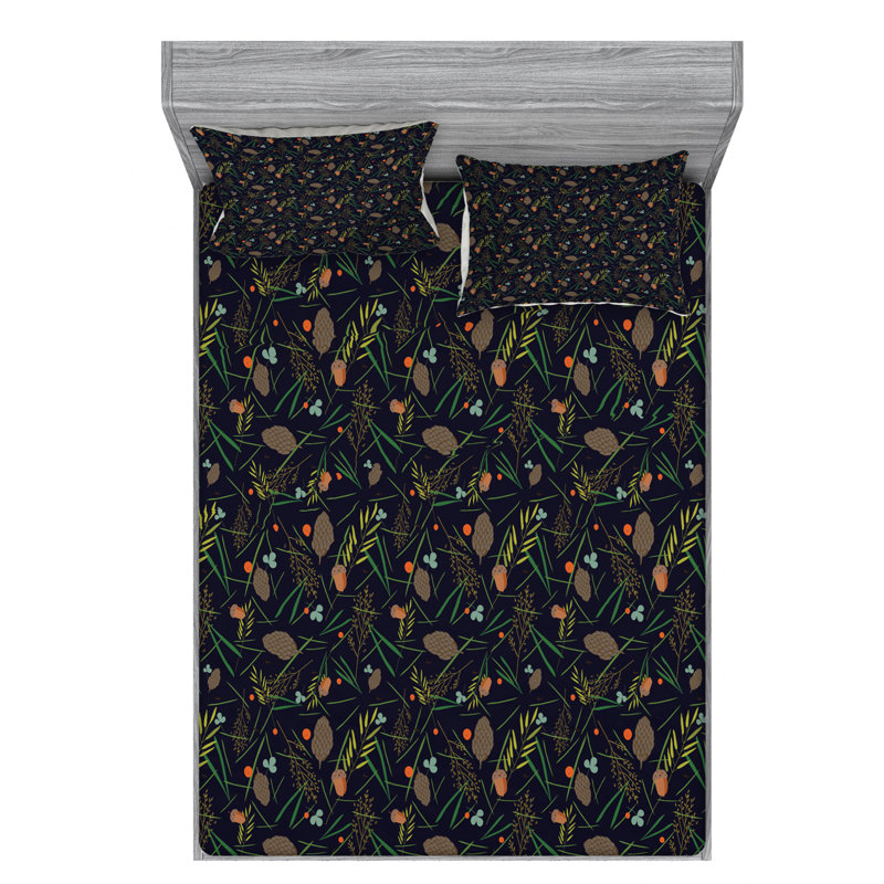 Microfiber Floral Fitted Sheet, Full Fitted Sheet with 2 Pillowcases