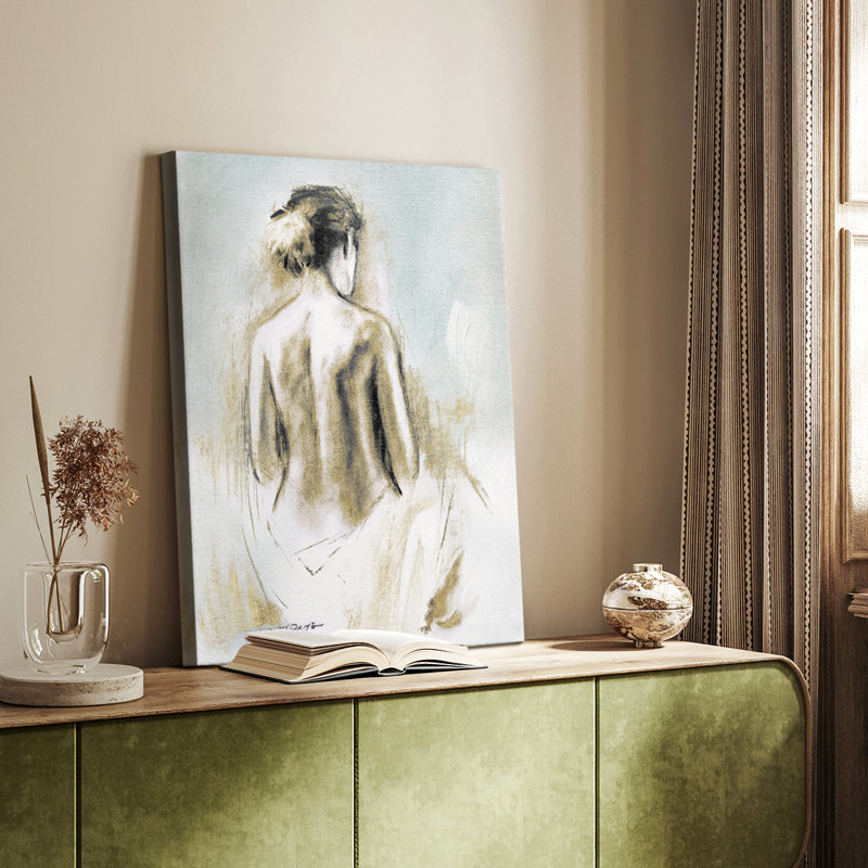 Personnage en lumière dorée I - galerie Cavas sur mesure, H 18 po x l 12 po